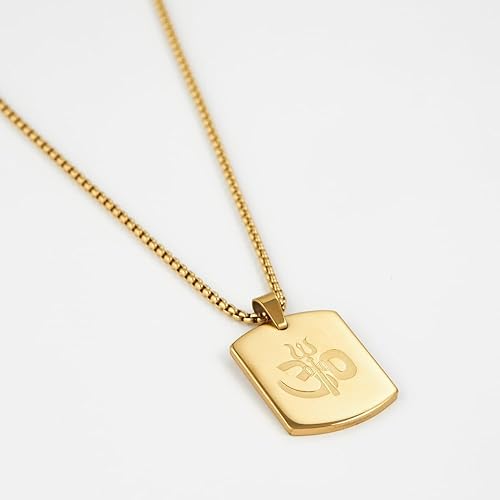 Om Trishul Power Gold Plated Pendant Chain Necklace (23 Inch) New