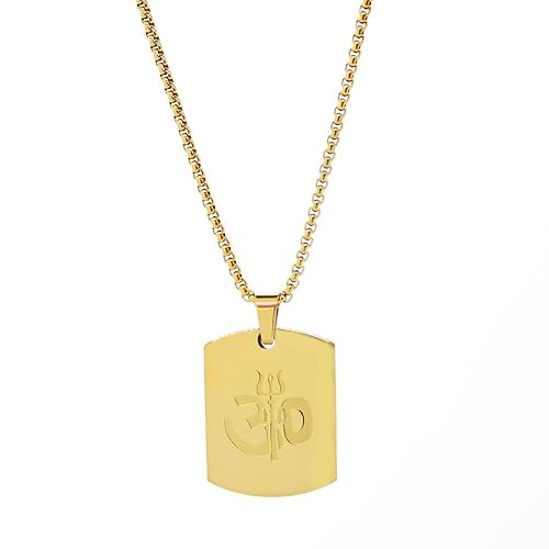 Om Trishul Power Gold Plated Pendant Chain Necklace (23 Inch) New