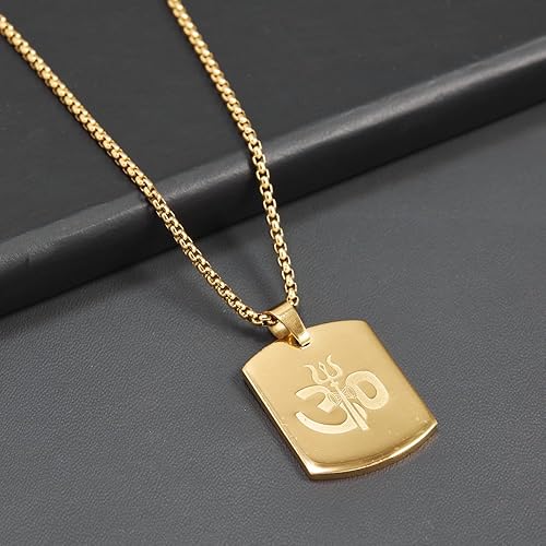 Om Trishul Power Gold Plated Pendant Chain Necklace (23 Inch) New