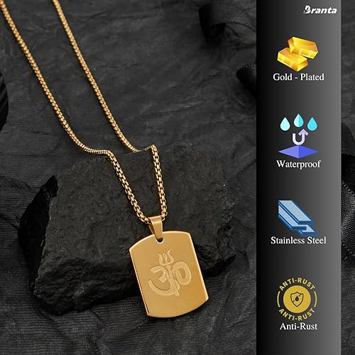 Om Trishul Power Gold Plated Pendant Chain Necklace (23 Inch) New