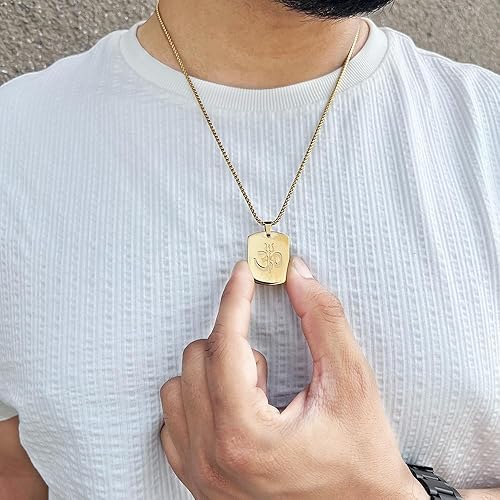 Om Trishul Power Gold Plated Pendant Chain Necklace (23 Inch) New