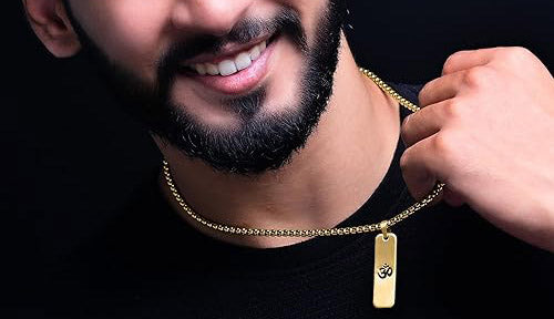 Om Pendant Dotted Design Gold Chain For Men New