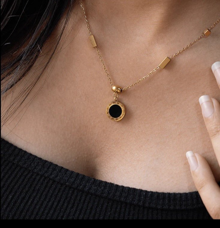 Roman Alphabet Black and White Double Sided Round Necklace New