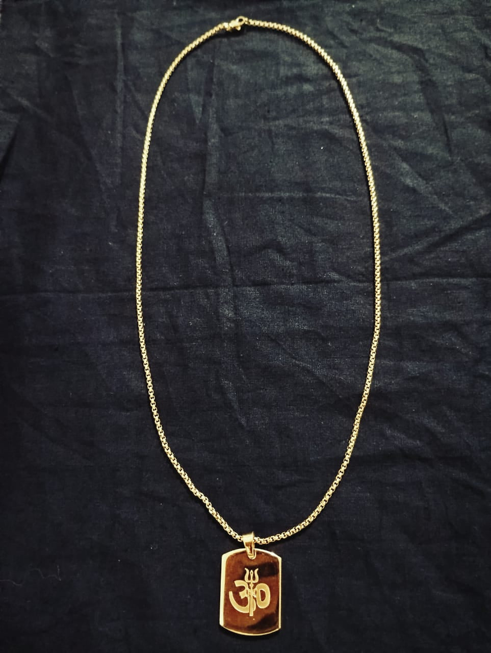 Om Trishul Power Gold Plated Pendant Chain Necklace (23 Inch) New